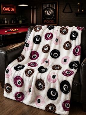 Adirondack Berkshire Blanket 8 Ball Leopard Pool Plush Throw 60x70 White Black